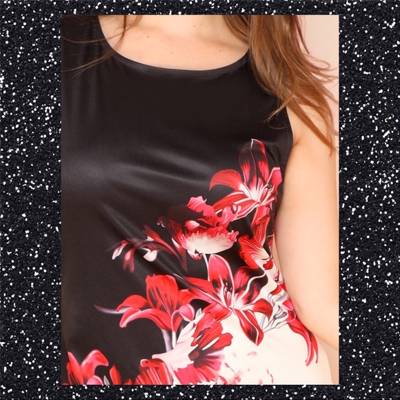 RED AND BLACK FLORAL PENCIL DRESS ***PRICE FIRM*** - Picture 2 of 6